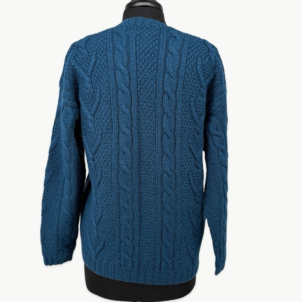 Vintage L.L. Bean Fisherman Cable Knit Wool Cardigan Sz Medium Navy 90s Classic - Picture 3 of 13